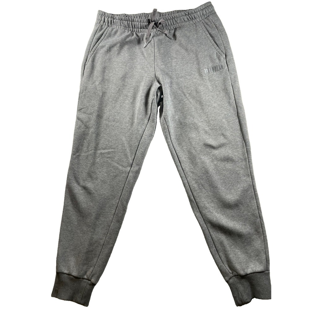 PUMA Men's Gray Fleece Jogger Sweatpants - Embossed Logo Size XL